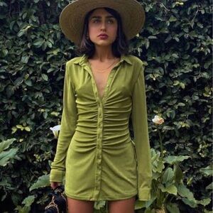 With Jean Green Andy Dress Mini Long Sleeve Size Large - 10-14 - EUC